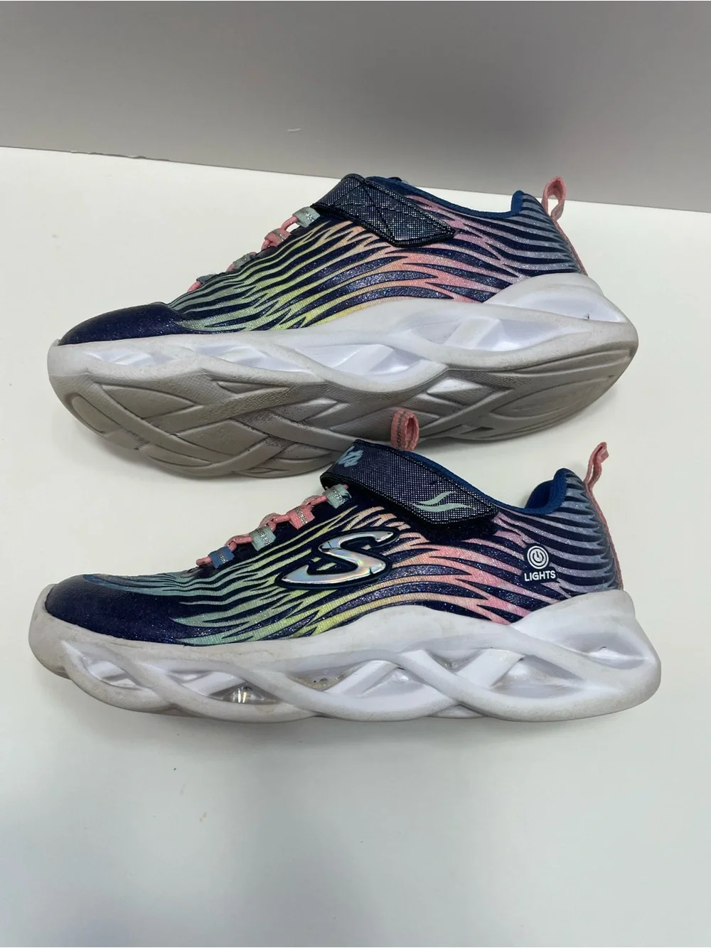 Skechers Kids Light-Up Zebra Wave Sneakers - Navy/Blue/Pink